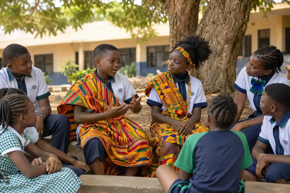 Pupils in traditional dress on cultural day