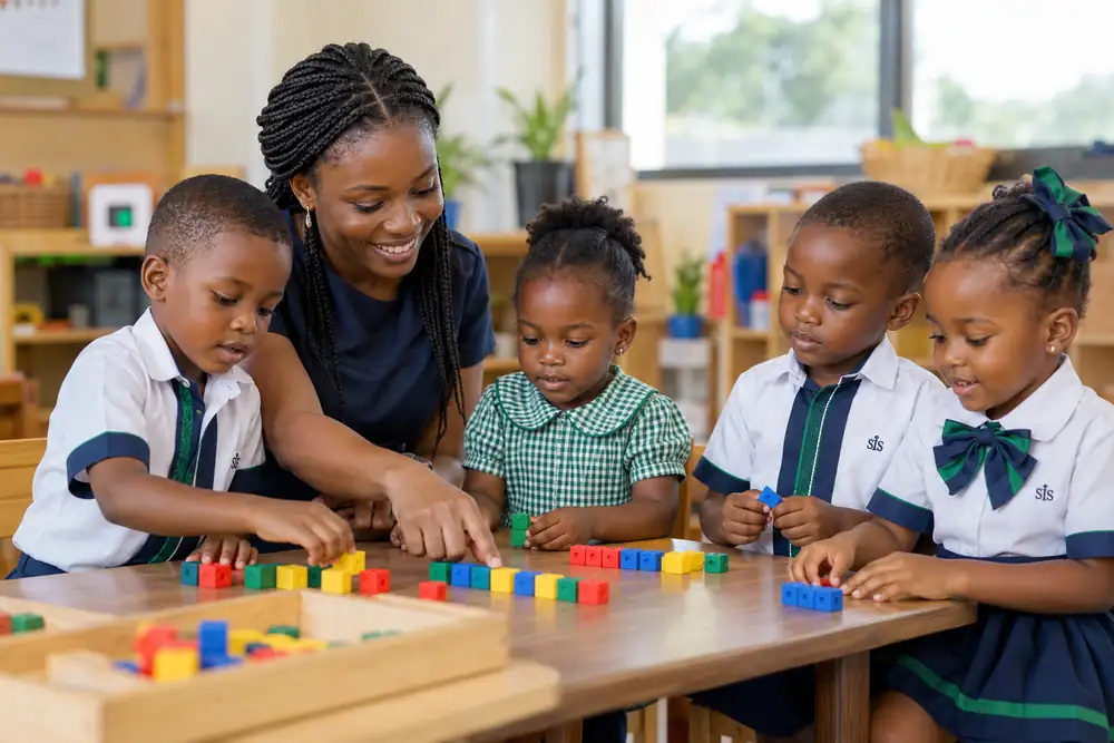 Kindergarten pupils busy with a hands-on activity