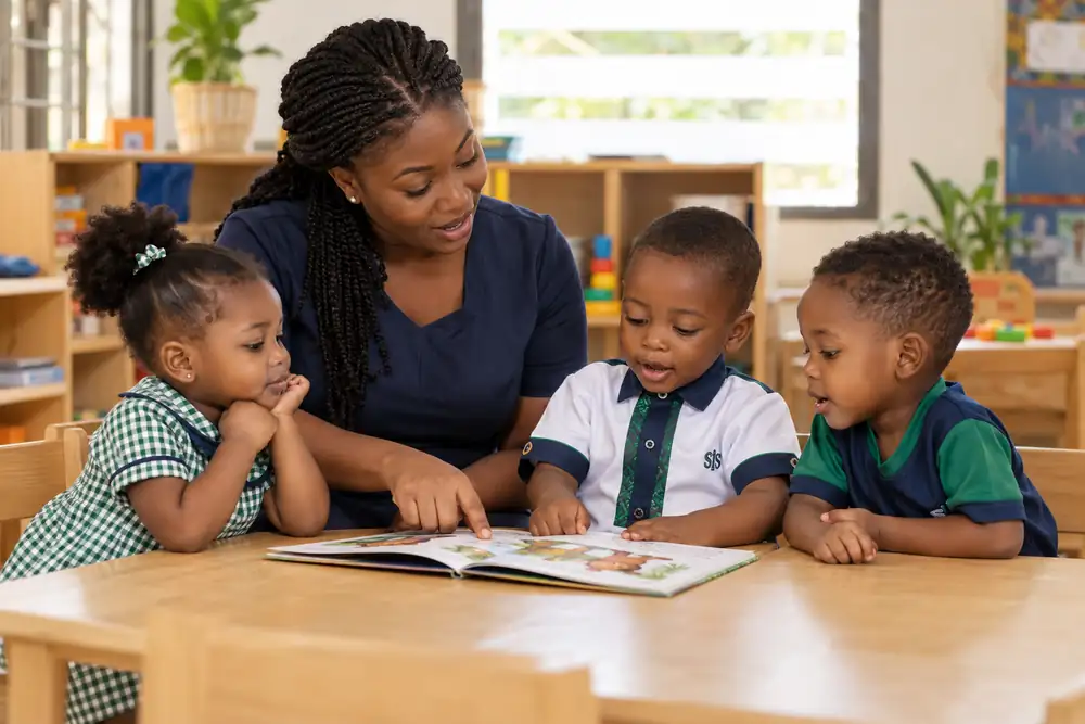 Nursery pupils learning through play in class